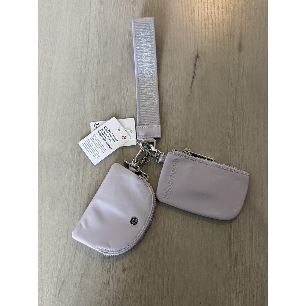 Lululemon Wristlet Womens Small Lavender Dual Pouch Metallic Wordmark Nylon